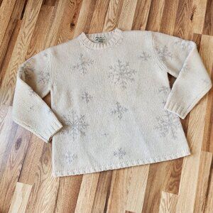 Eddie Bauer Vintage 100% Wool Snowflake Sweater White Cream S Small